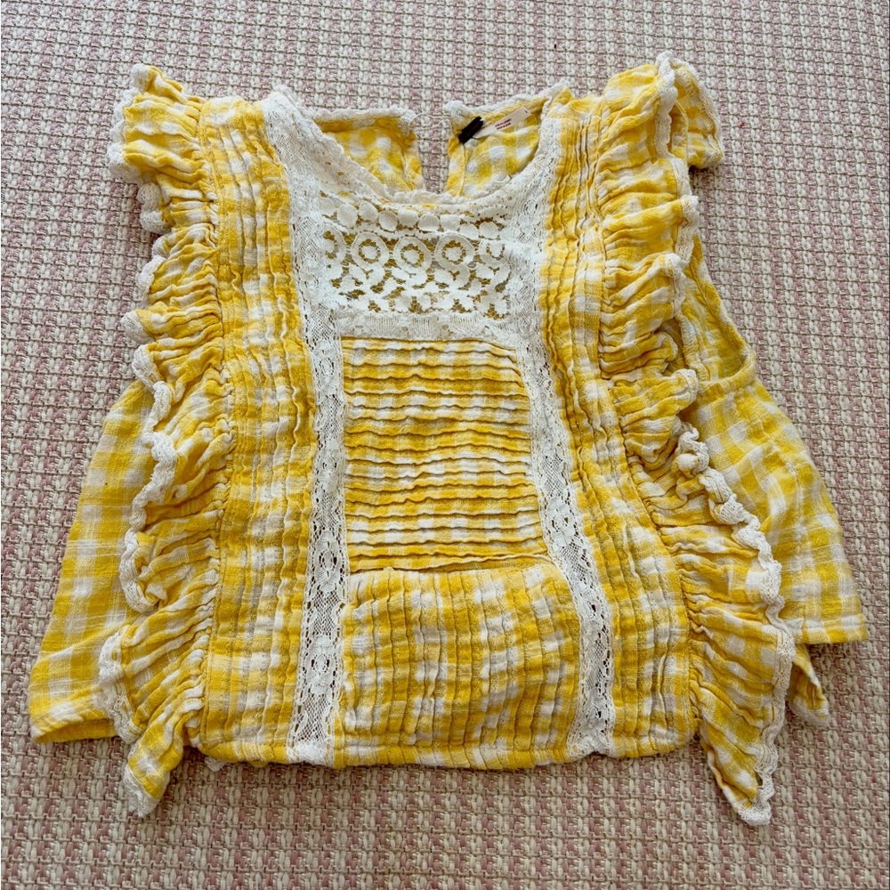 Free People Yellow and White Ruffled Top